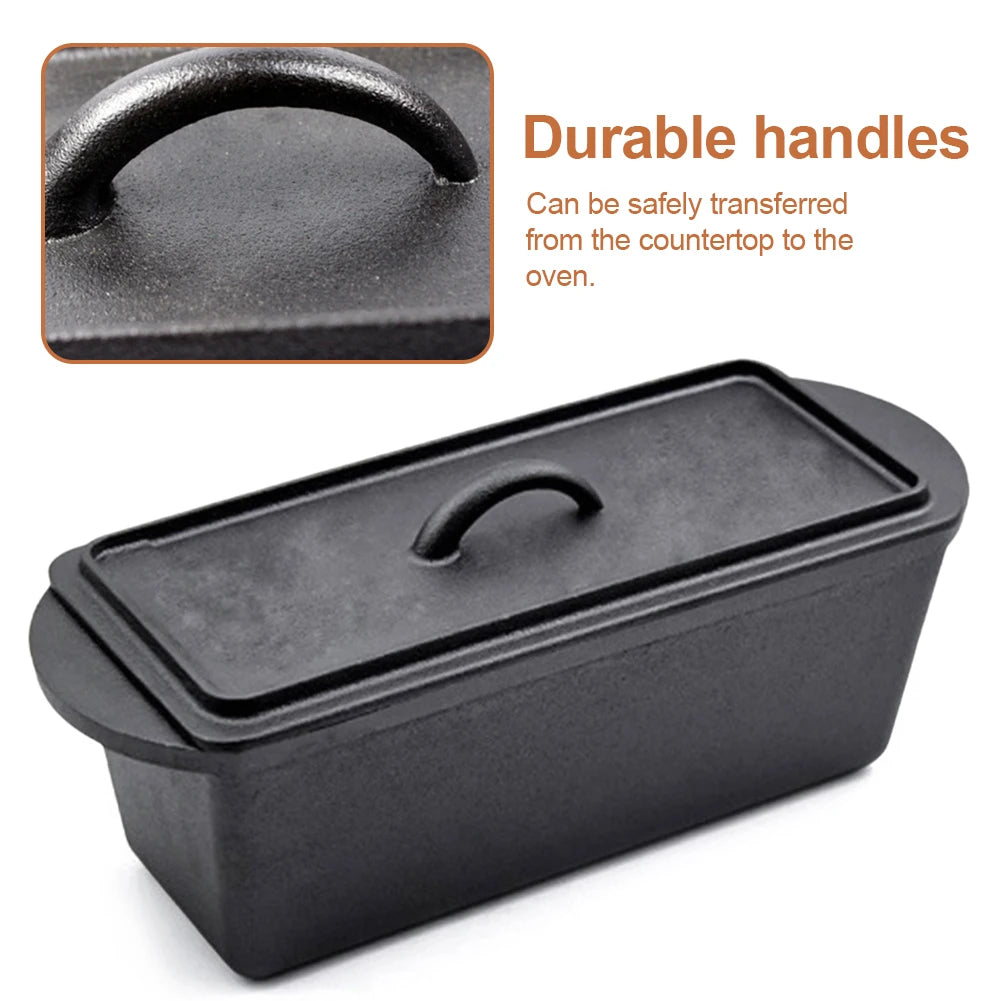 Rectangular Cast Iron Dutch Oven with Lid Bread-Baking-Pan Heavy Duty Bread Loaf Pan for Homemade Bread Cake