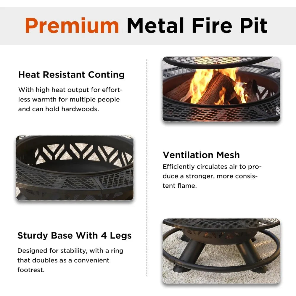 Outdoor Fire Pit with Adjustable Grill,2-in-1 Metal Outdoor Fireplaces,Patio Wood Burning Fire Pits for Outside,Customized