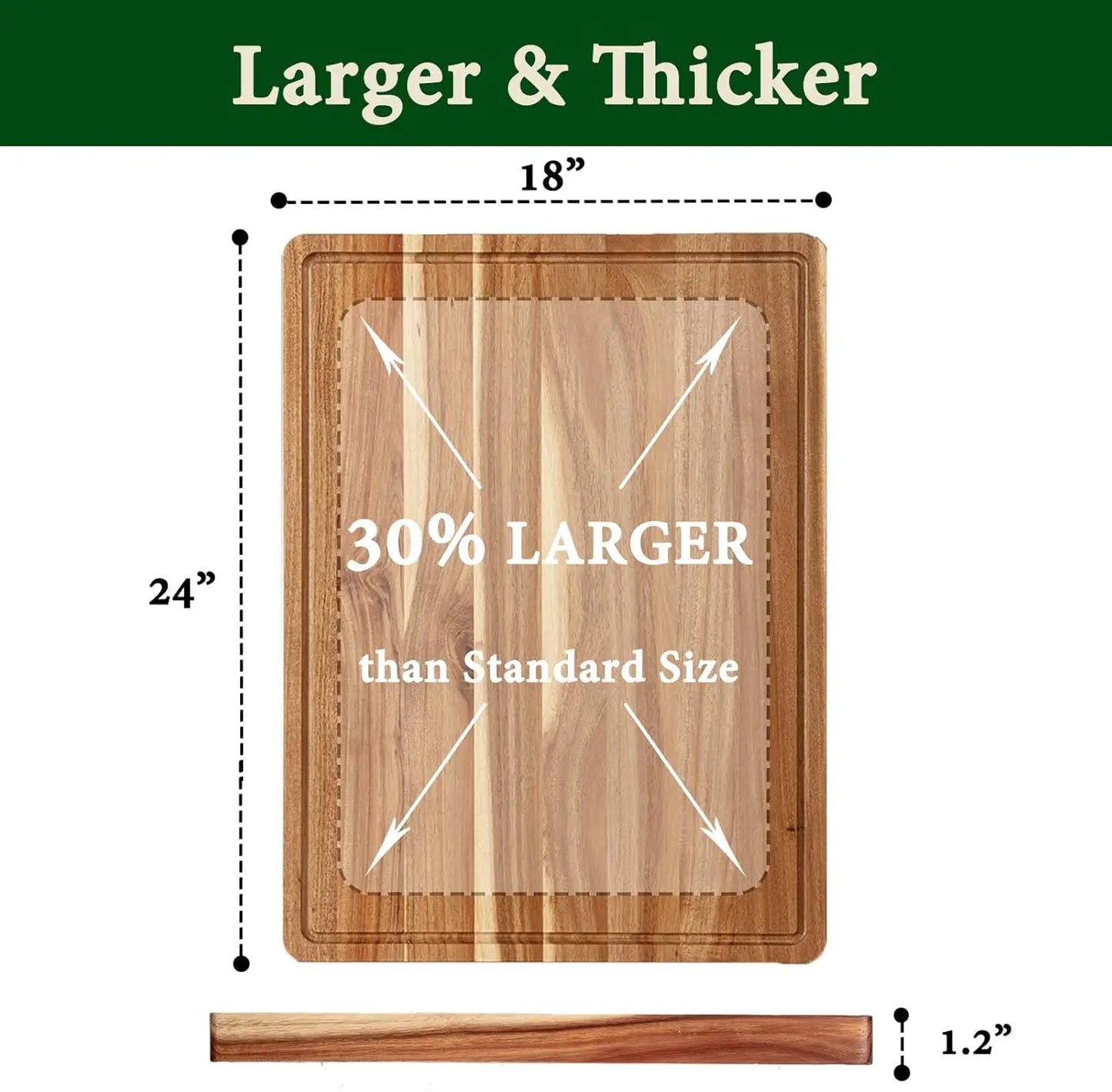 Extra Large Acacia Wood Cutting Board Thick Butcher Block Chopping Board with Side Handles for Meat Vegetables Fruit