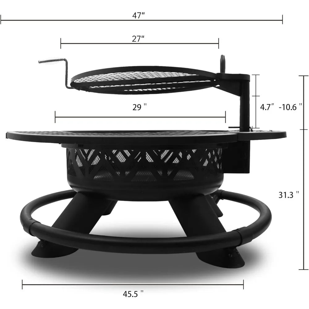 Outdoor Fire Pit with Adjustable Grill,2-in-1 Metal Outdoor Fireplaces,Patio Wood Burning Fire Pits for Outside,Customized