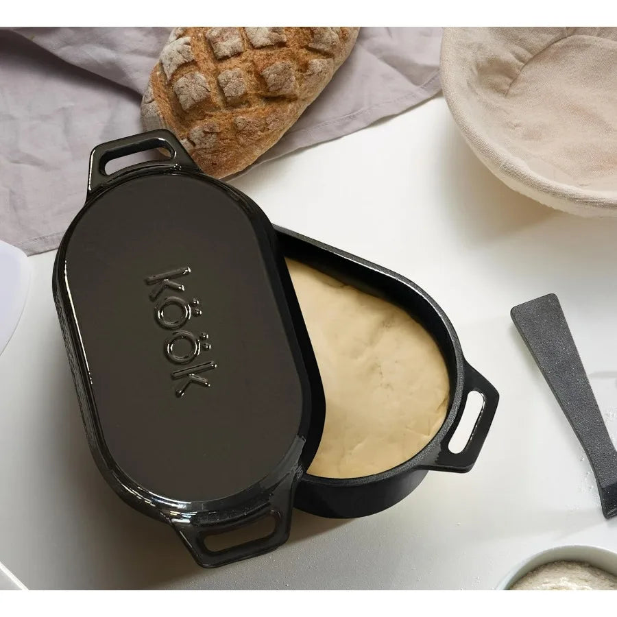 Dutch Oven for Bread Baking Sourdough Loaf Pan with Lid Dual Handles Enameled Cast Iron includes Lid Lever Dishwasher Safe 3.4