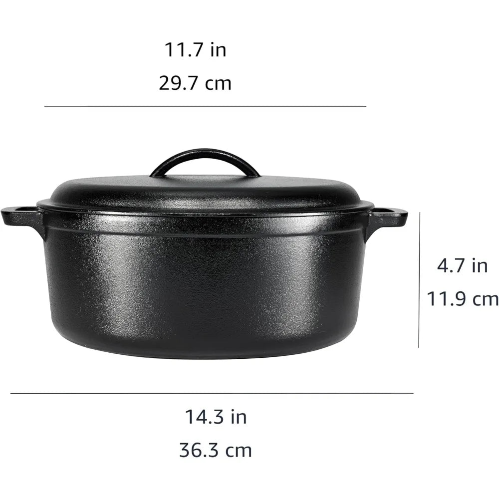 Large 7-Quart Pre-Seasoned Cast Iron Dutch Oven with Lid, Heavy-Duty for Even Cooking, Perfect for Home Chefs