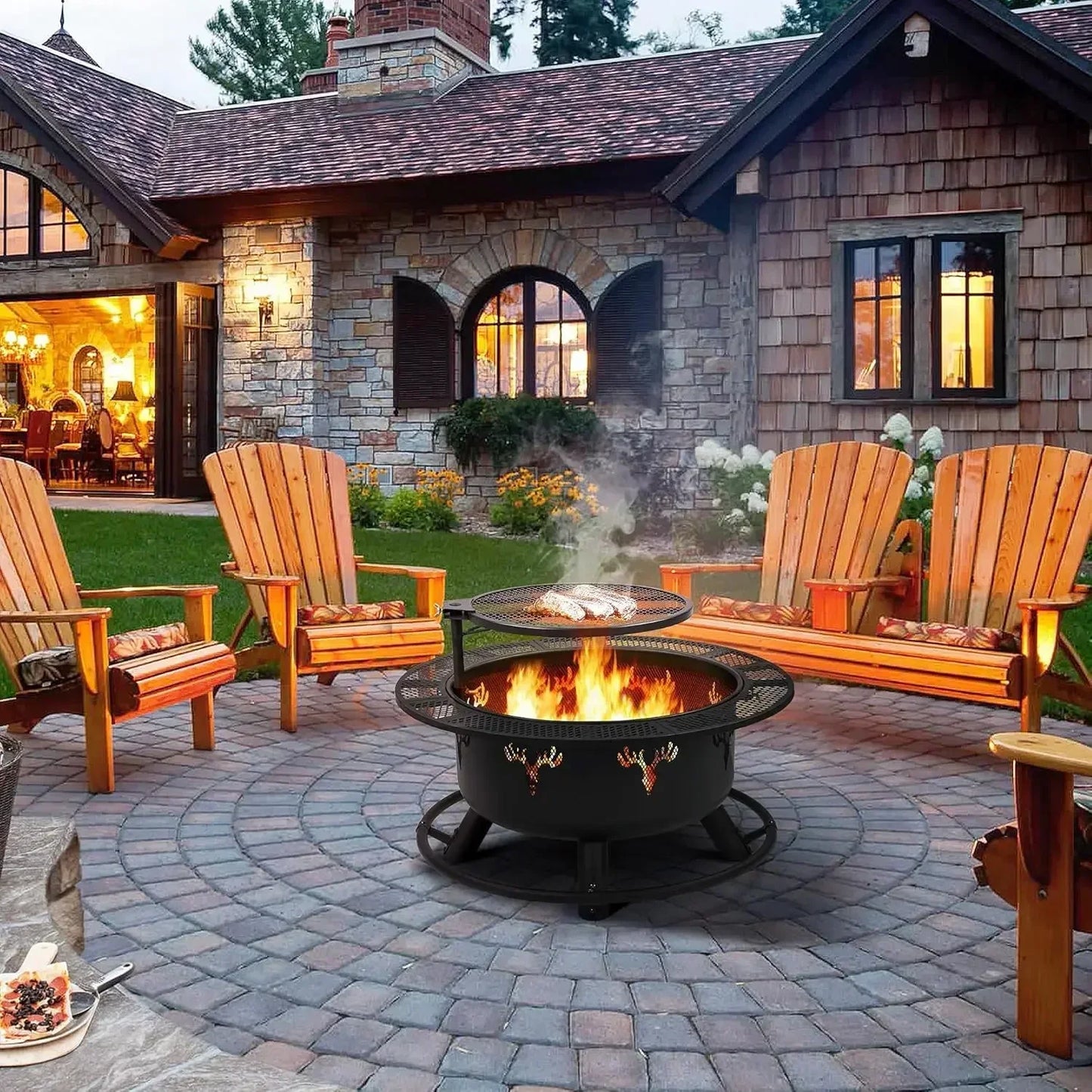 32in Fire Pit Outdoor Wood Burning Firepits Outdoor Fireplace Poker Fire Bowl for Camping, Backyard, BBQ, Garden, Bonfire