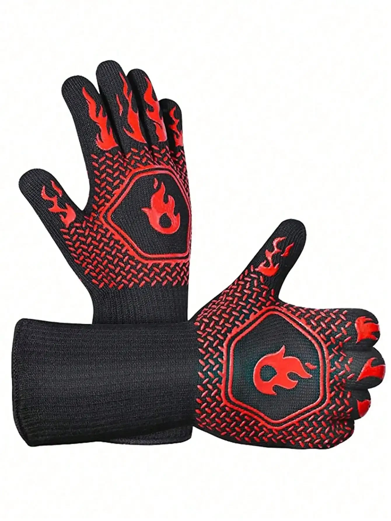 2PCS 500 Heat-insulating Resistant BBQ Gloves Fireplace Grilling Gloves Anti-scald Oven Glove for Ktichen Baking Grill Microwave
