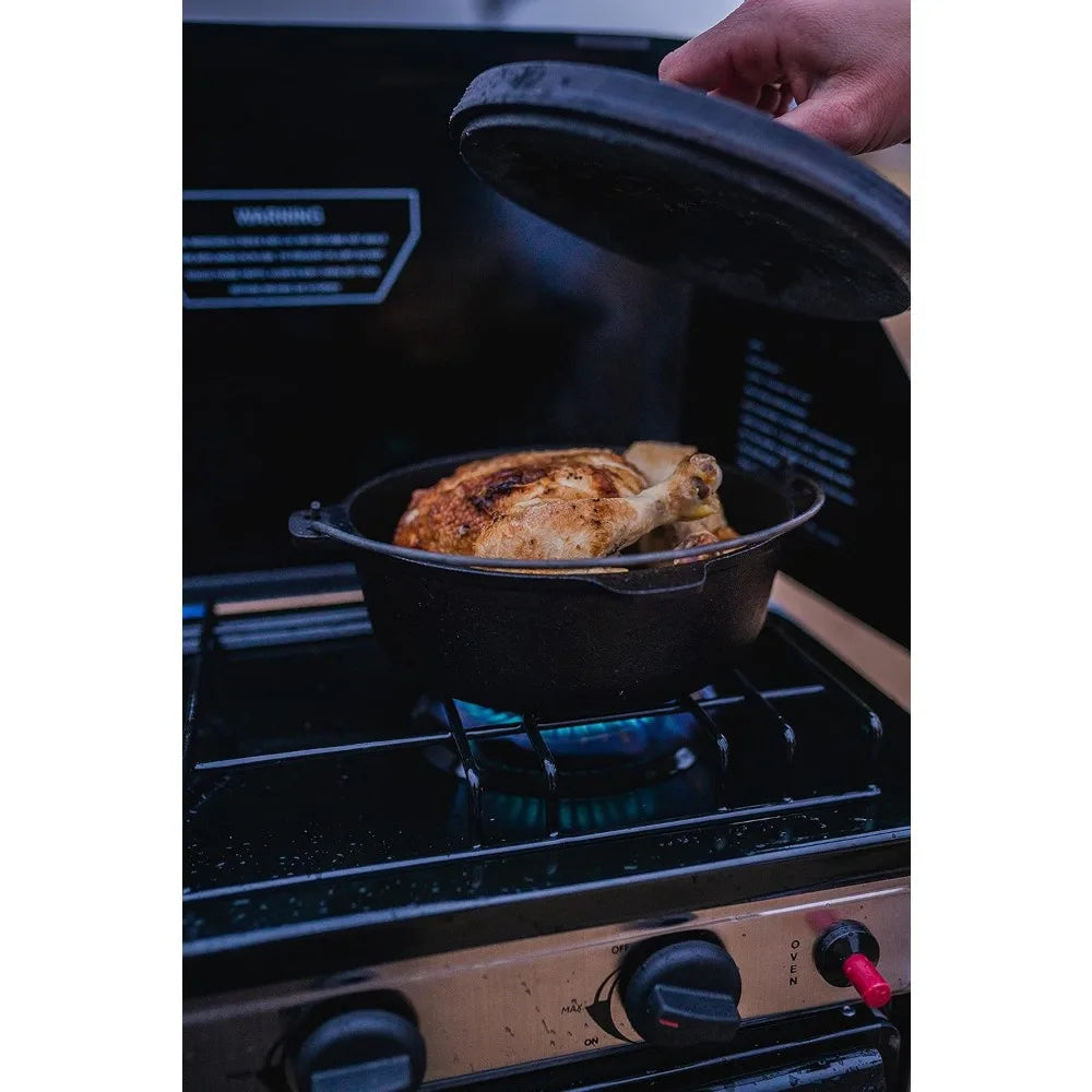 Pre-Seasoned Cast Iron Dutch Oven 4QT - Versatile Family Cooking Pot for Stovetop & Outdoor Use