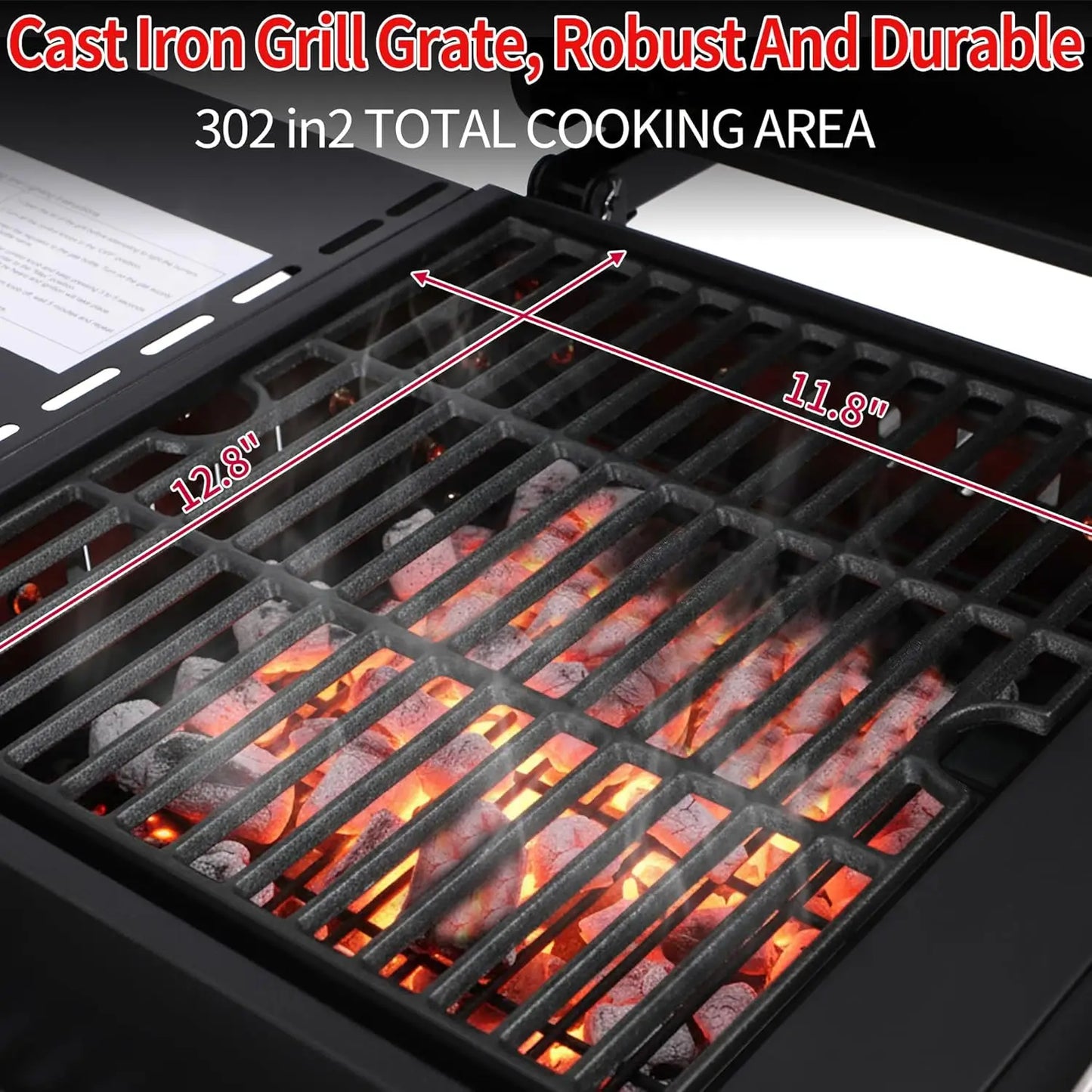 Gas and Charcoal Grill Combo, BBQ Grills with Cast Iron Grill Grates and Stainless Steel Flat Top Griddle, 2 Burner, Customized