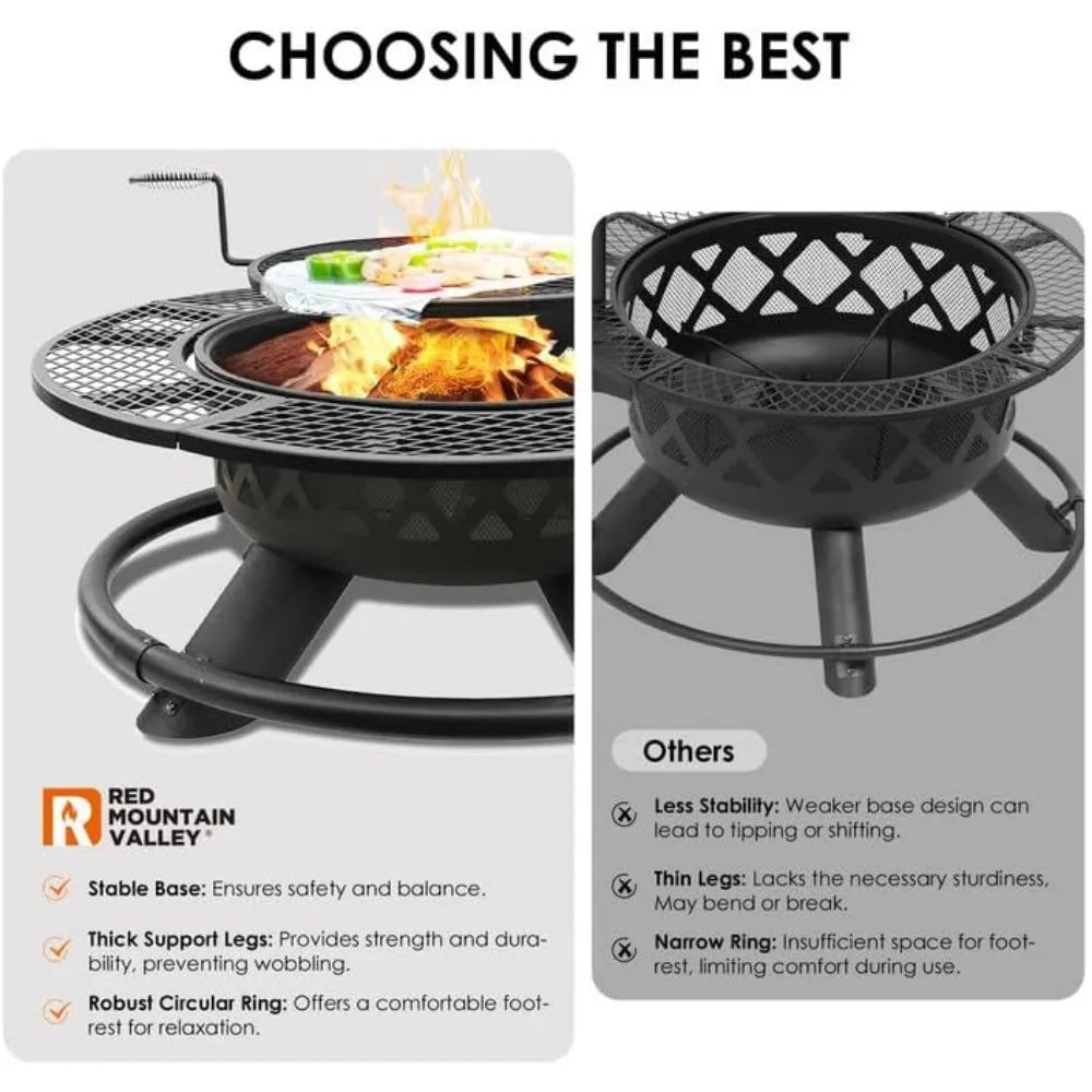 Outdoor Fire Pit with Adjustable Grill,2-in-1 Metal Outdoor Fireplaces,Patio Wood Burning Fire Pits for Outside,Customized