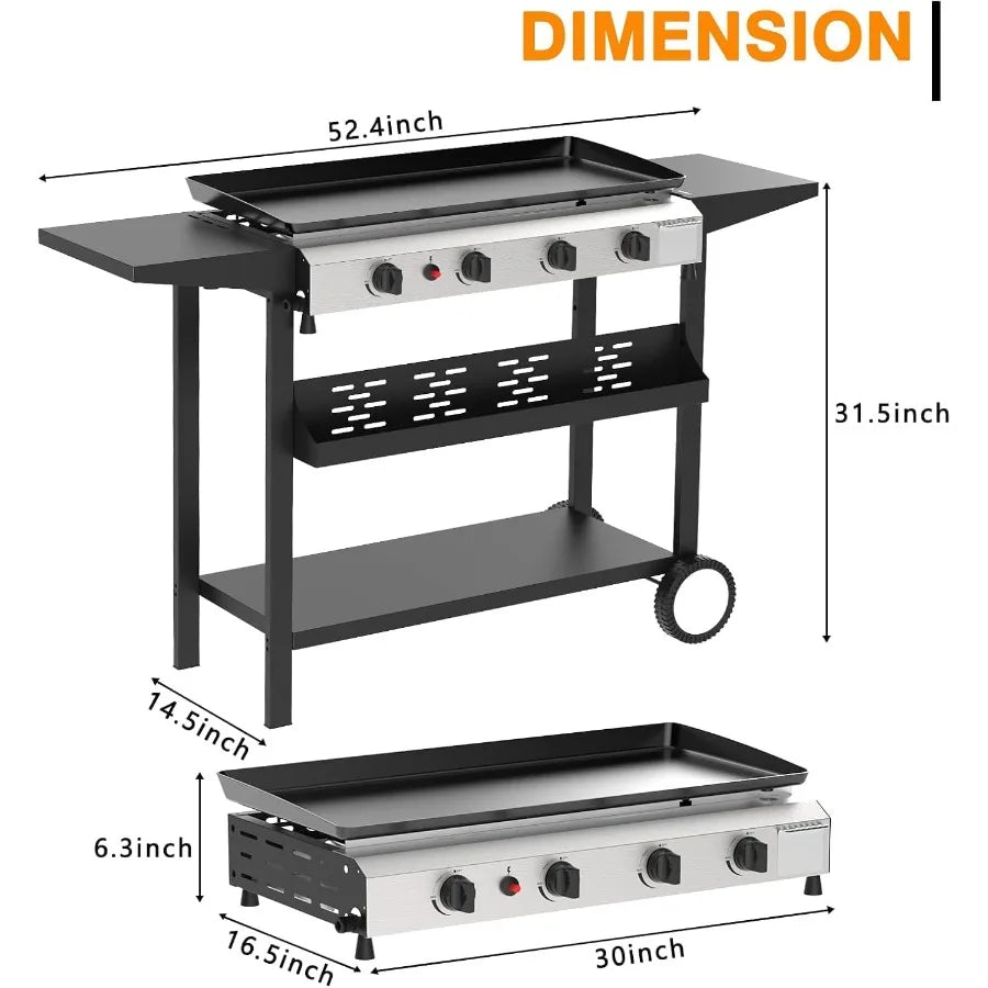 4 Burner Flat Top Grill 30 Inch Stainless Steel Tabletop Portable Propane Griddle with 40 000 BTU Power for Outdoor BBQ Camping