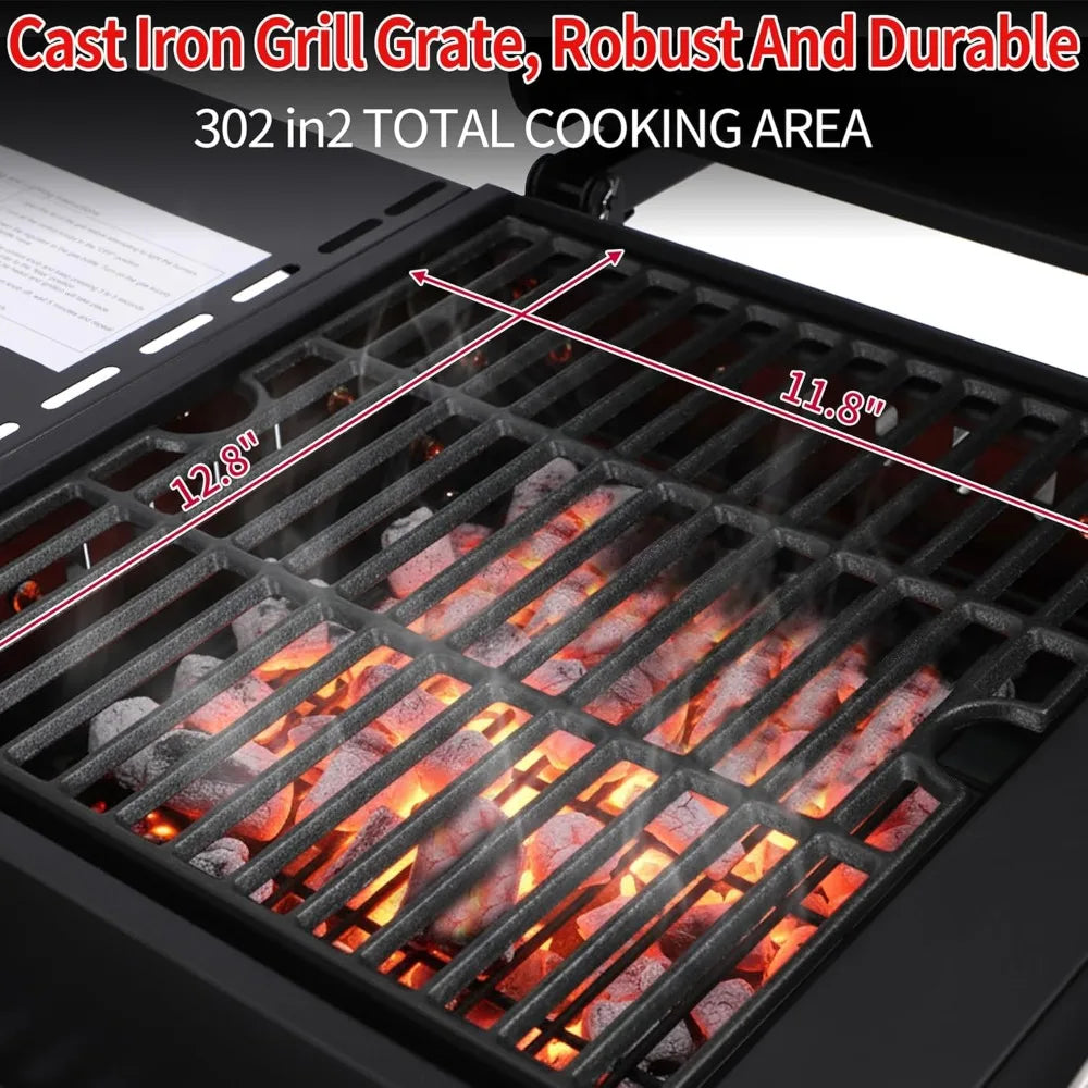Gas and Charcoal Grill Combo, BBQ Grills with Cast Iron Grill Grates and Stainless Steel Flat Top Griddle, 2 Burner, Customized