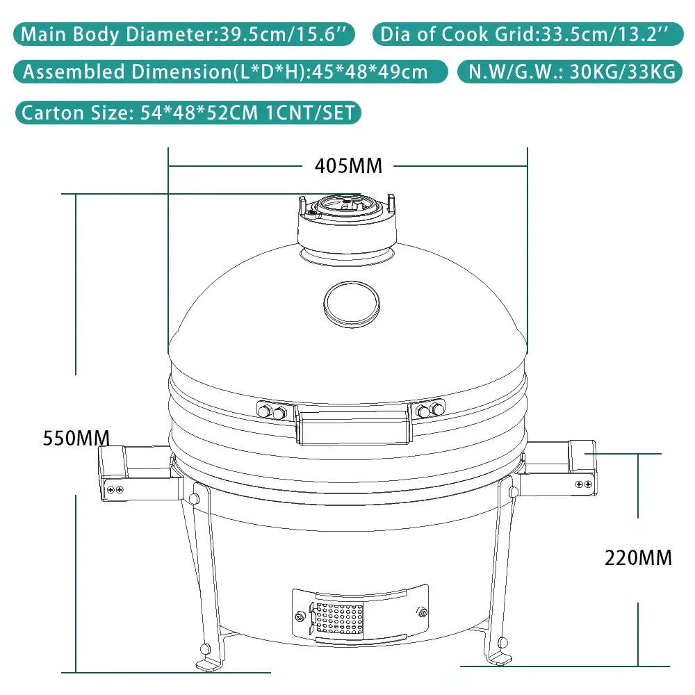 Ceramic Egg Kamado Outdoor Kitchen Garden Bbq Grill 13 18 21 23 24 27 29 Inch Spherical Pellet Smoker Camping Barbecue