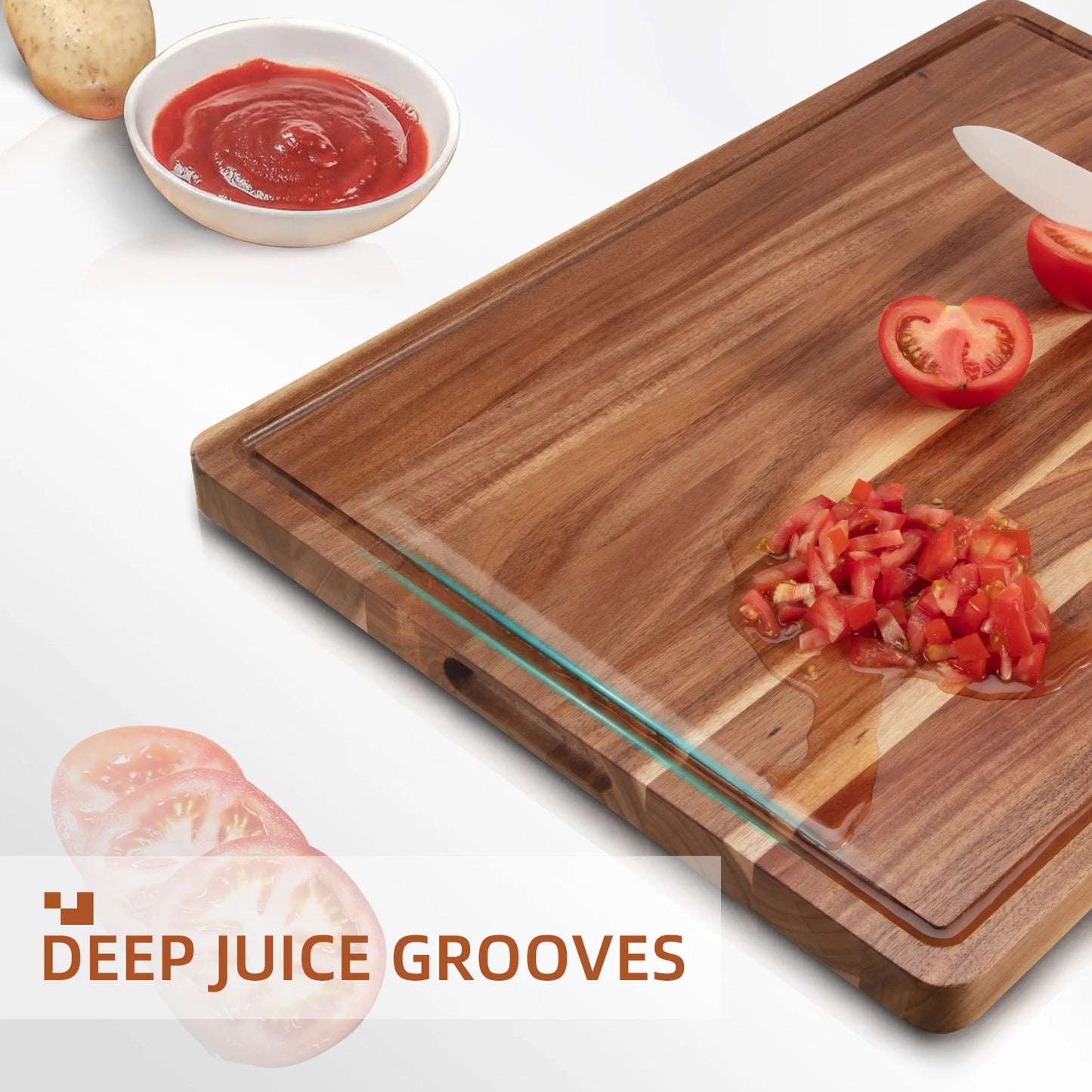 Extra Large Acacia Wood Cutting Board Thick Butcher Block Chopping Board with Side Handles for Meat Vegetables Fruit