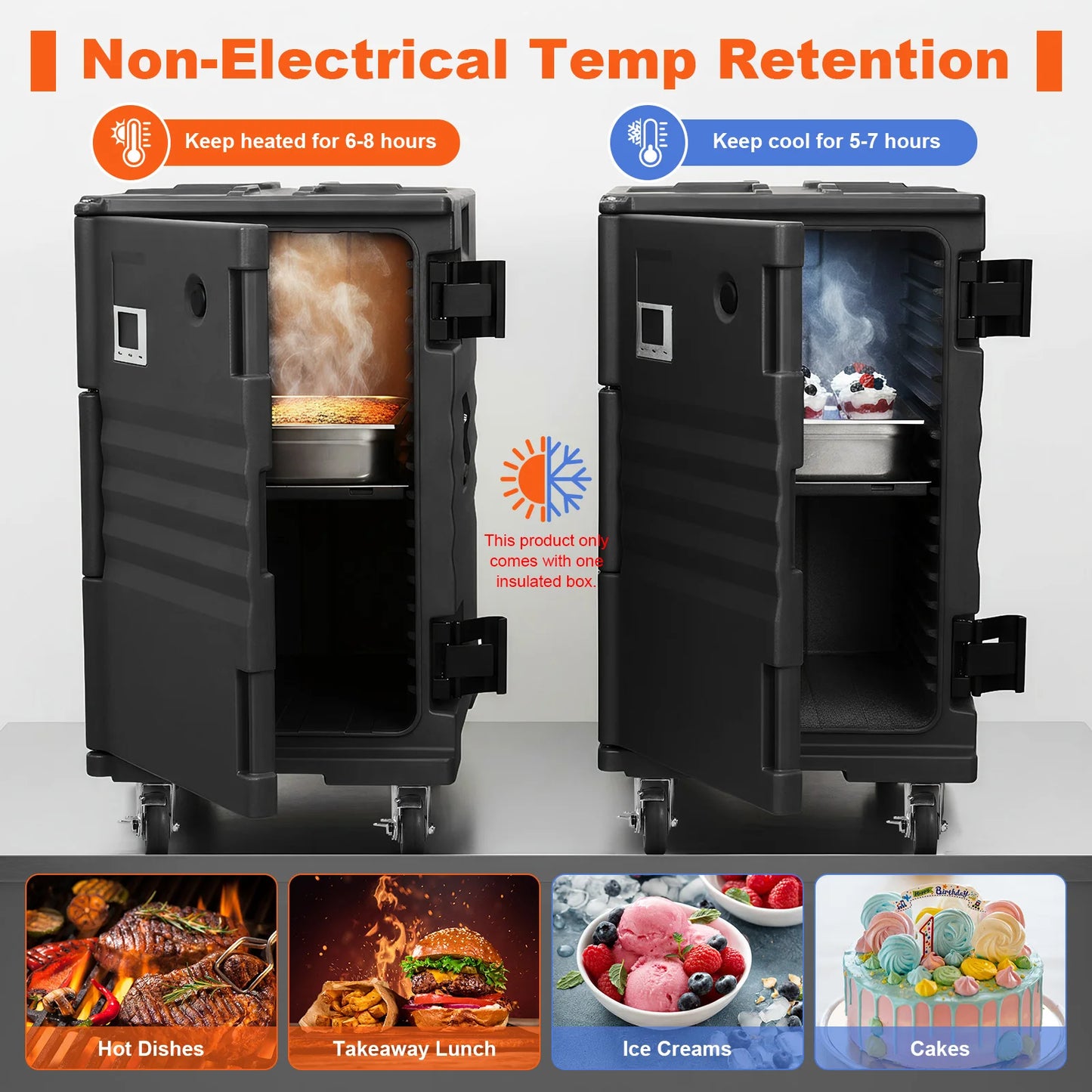 118QT Front Loading Insulated Food Pan Carrier Stackable Catering Dishbox with Wheels W/Handles for Restaurant Canteen