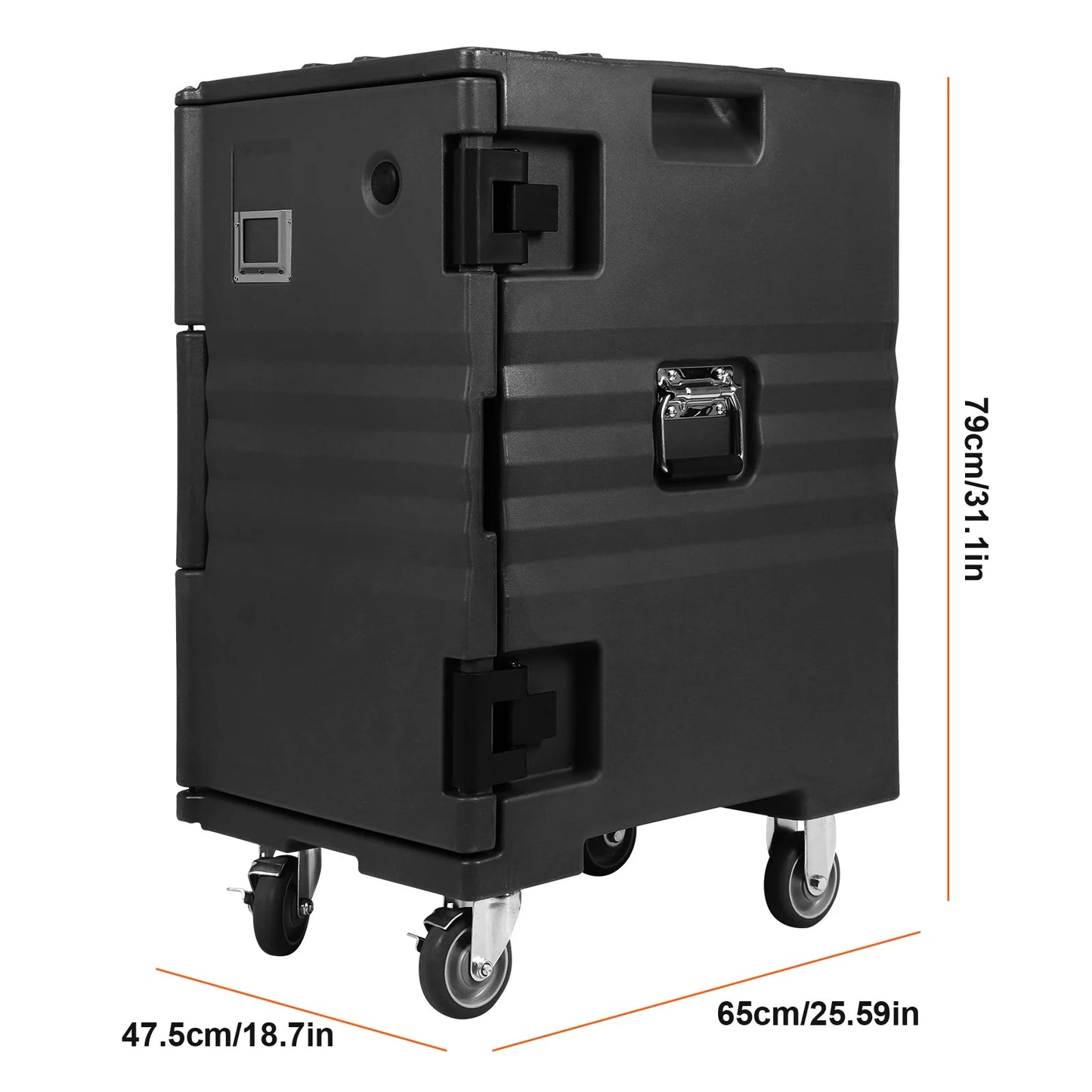 118QT Front Loading Insulated Food Pan Carrier Stackable Catering Dishbox with Wheels W/Handles for Restaurant Canteen