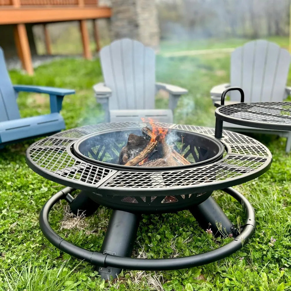 Outdoor Fire Pit with Adjustable Grill,2-in-1 Metal Outdoor Fireplaces,Patio Wood Burning Fire Pits for Outside,Customized