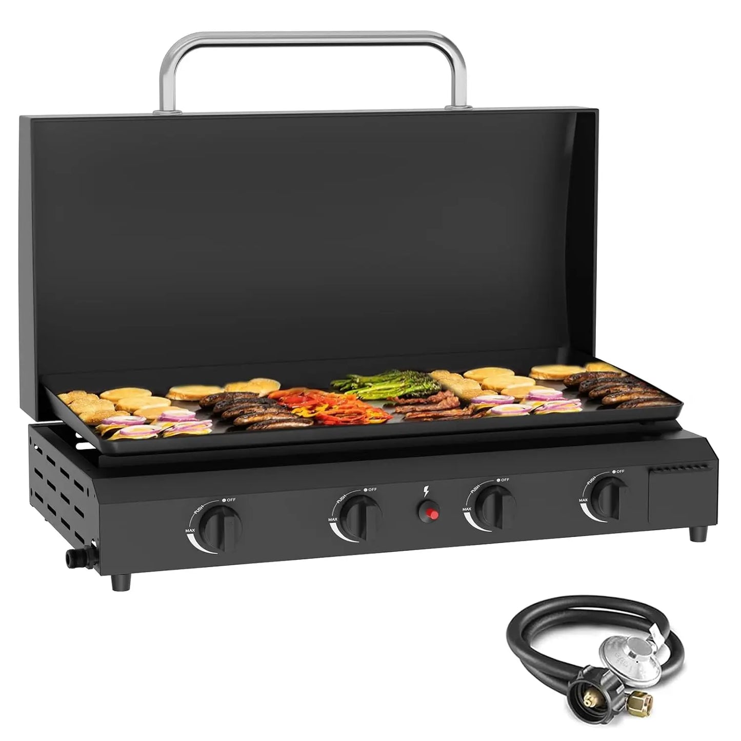 4 Burner Gas Griddle with Hood- 30 Inch Outdoor Propane Griddle-60000 BTU Propane Fuelled, Portable Flat Top Gas, Customized