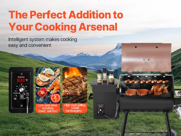Wood Pellet Grill Smoker, 8 in 1 BBQ Grills for Outdoor Cooking, 456 Square Inches Cook Area Electric Grill and Smoker