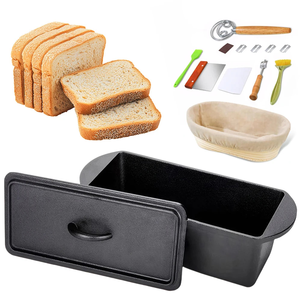 Rectangular Cast Iron Dutch Oven with Lid Bread-Baking-Pan Heavy Duty Bread Loaf Pan for Homemade Bread Cake