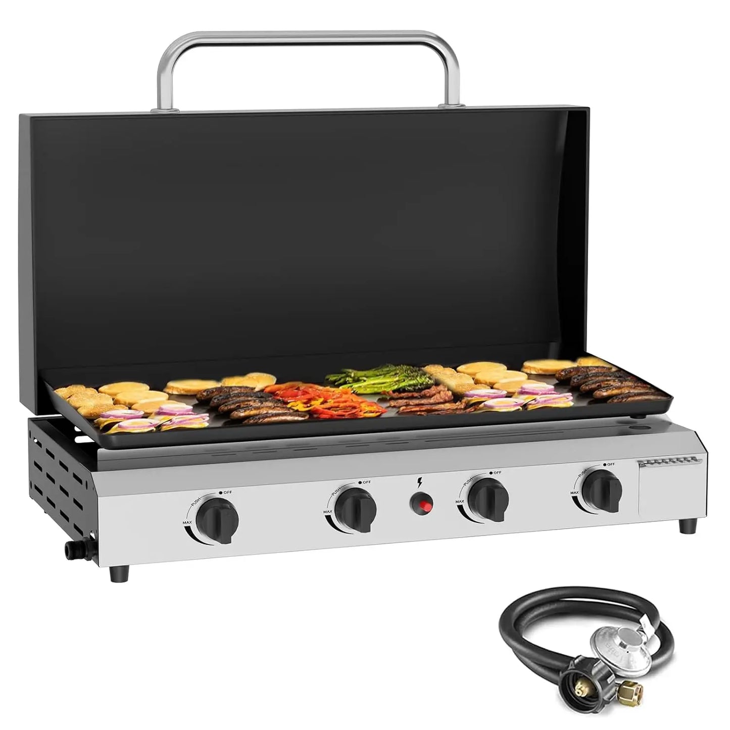 4 Burner Gas Griddle with Hood- 30 Inch Outdoor Propane Griddle-60000 BTU Propane Fuelled, Portable Flat Top Gas, Customized