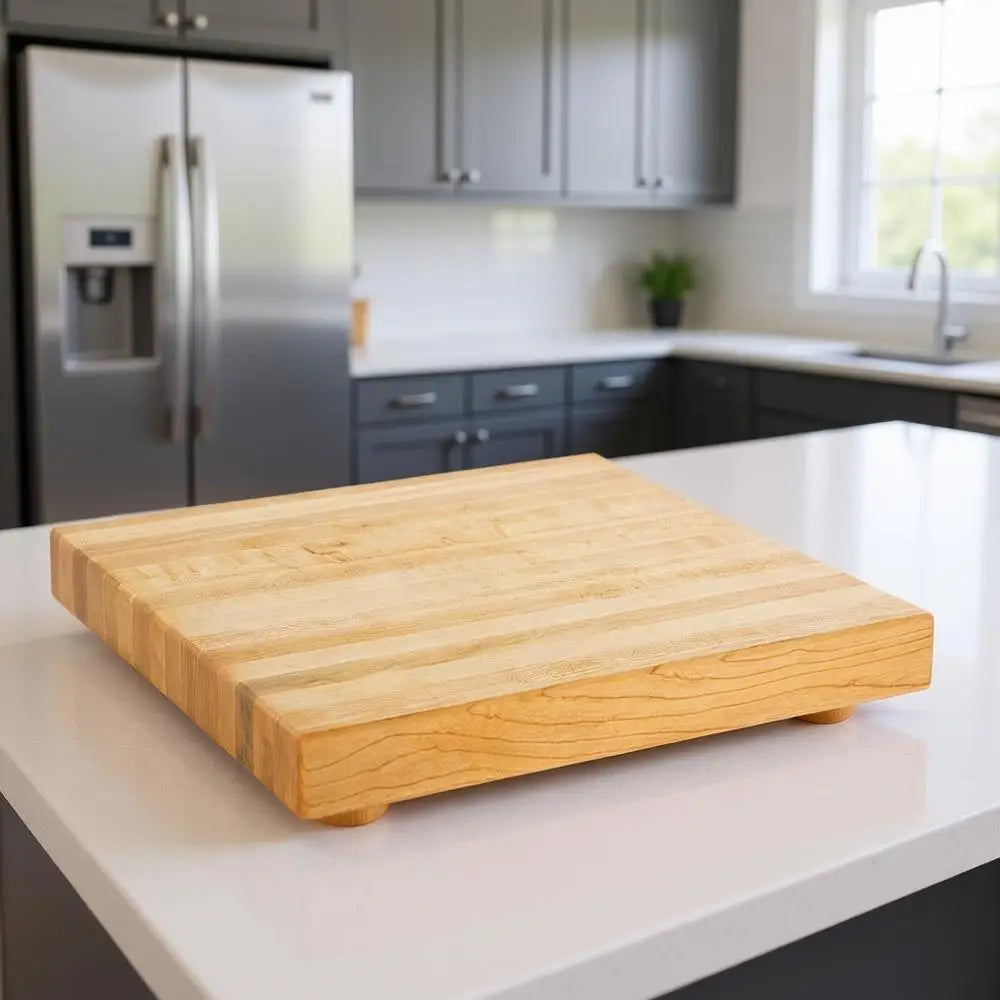 Maple Edge Grain Hardwood Butcher Block with Dual Wooden and Rubber Legs, 12x12x1.5 Square Cutting Board