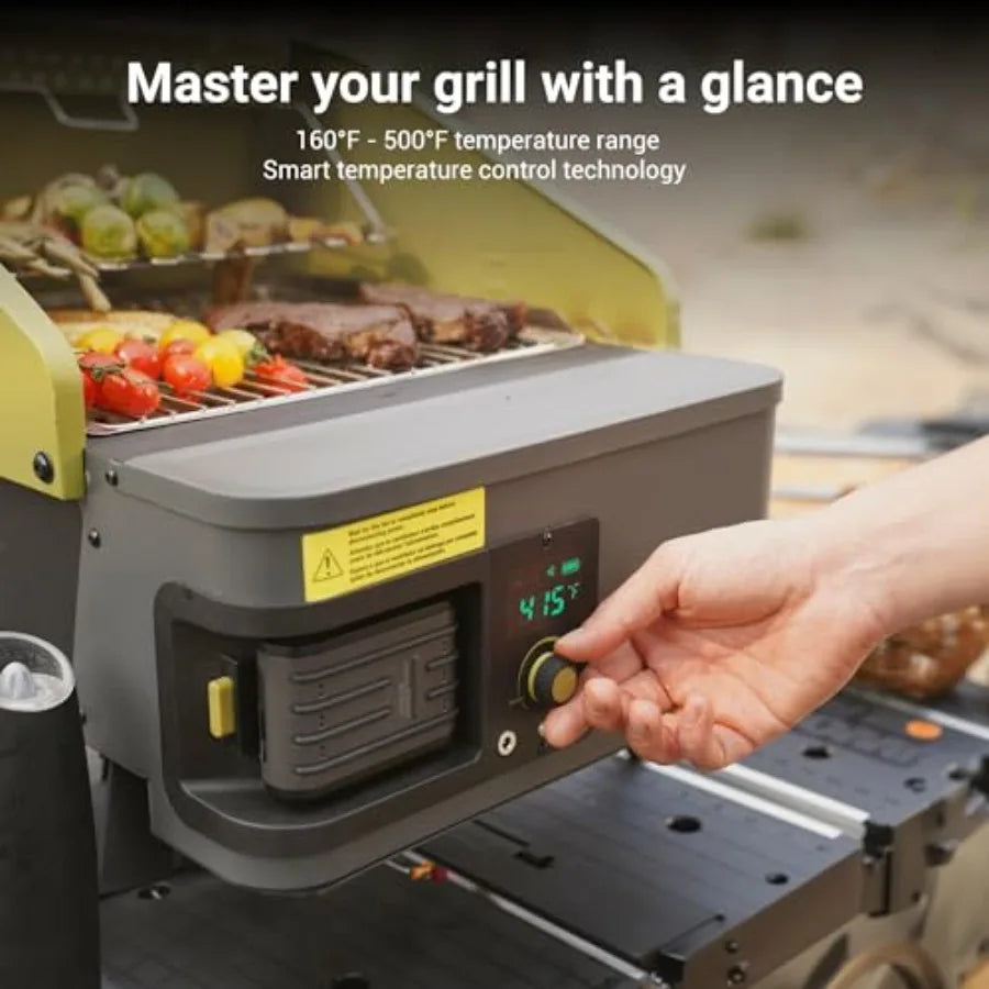 EXIT Fire'n'Go 20V Portable Wood Pellet Grill Smoker Electric Tabletop Pellet Smoker 287 Sq.In Cooking Area Temperature Control