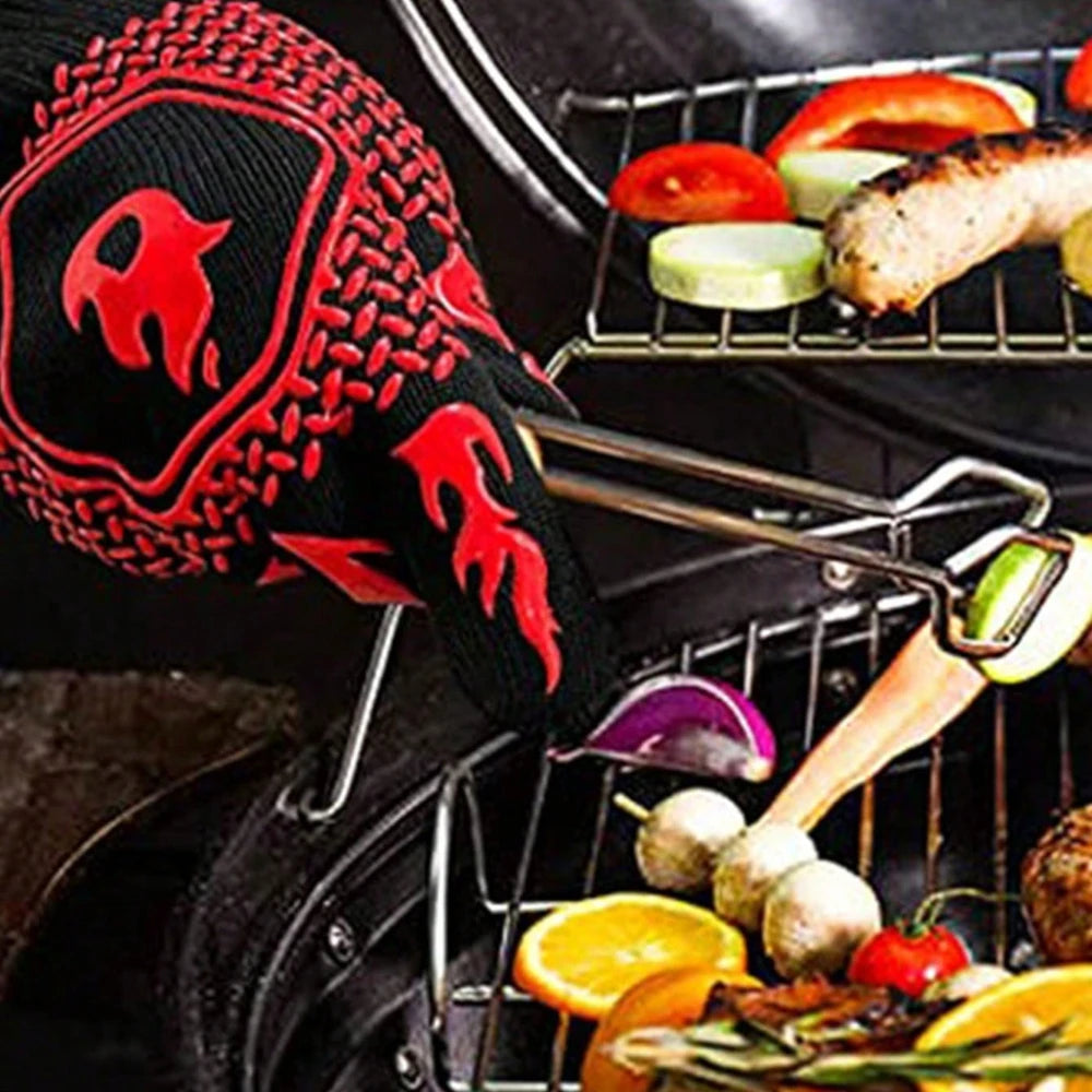 2PCS 500 Heat-insulating Resistant BBQ Gloves Fireplace Grilling Gloves Anti-scald Oven Glove for Ktichen Baking Grill Microwave