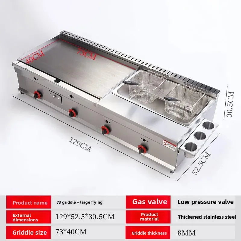 100-130cm Commercial Gas Teppanyaki Griddle & Fryer Combo | For Pancake & Braised Squid Grilling | Flat Top Cooking Station