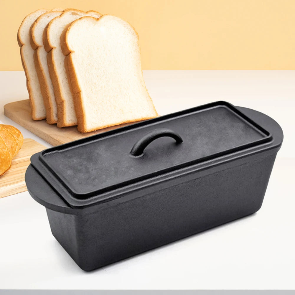 Rectangular Cast Iron Dutch Oven with Lid Bread-Baking-Pan Heavy Duty Bread Loaf Pan for Homemade Bread Cake