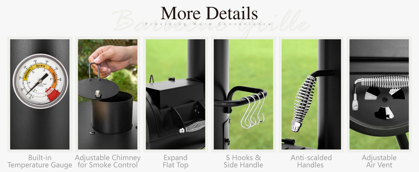 Heavy Duty Vertical Offset Charcoal Smoker Grills Extra Large Outdoor BBQ Grill