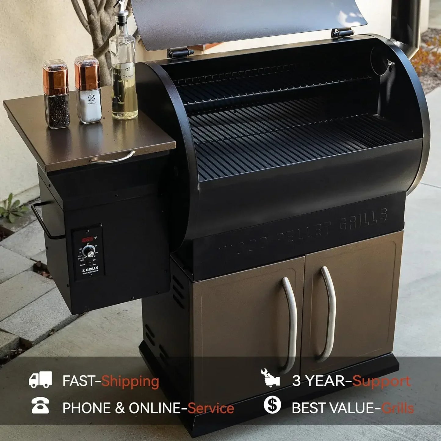 Hot salesWood Pellet Grill Smoker with PID Control, Rain Cover, 700 sq. in Cooking Area for Outdoor BBQ, Smoke, Bake and Roast