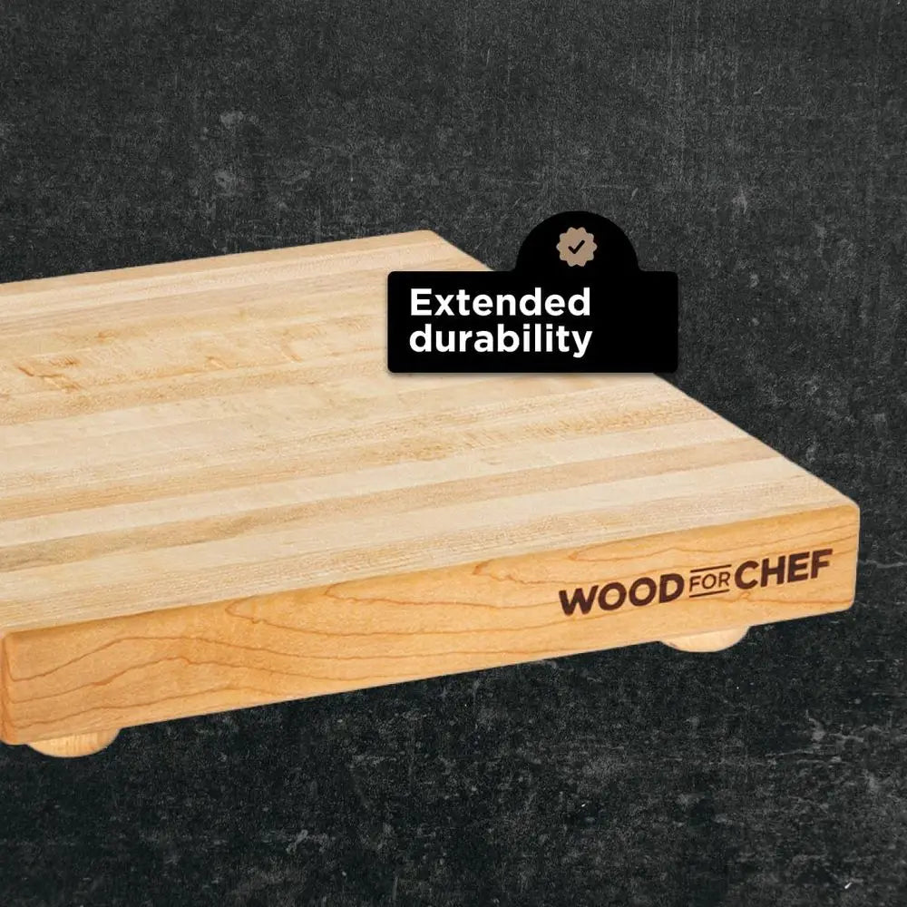 Maple Edge Grain Hardwood Butcher Block with Dual Wooden and Rubber Legs, 12x12x1.5 Square Cutting Board