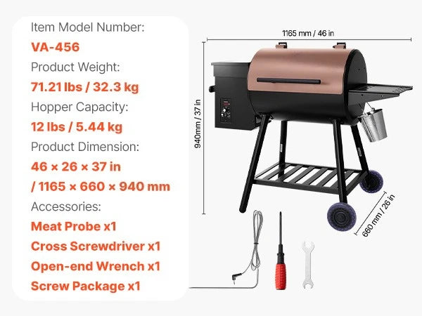 Wood Pellet Grill Smoker, 8 in 1 BBQ Grills for Outdoor Cooking, 456 Square Inches Cook Area Electric Grill and Smoker