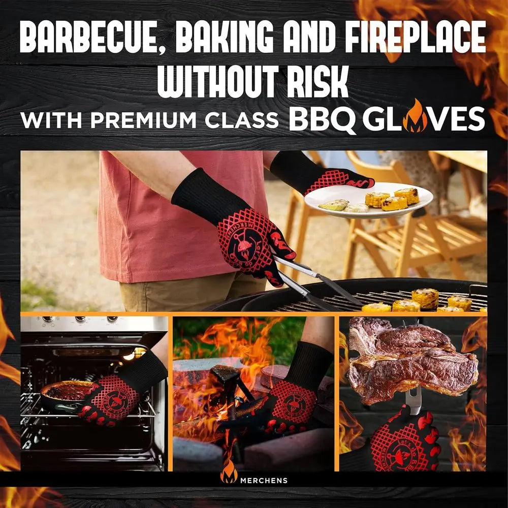 Heat Resistant BBQ Gloves 1472°F - Non-Slip Silicone Mitts for Grilling, Smoking & Baking - Extra-Long, Includes Storage Case