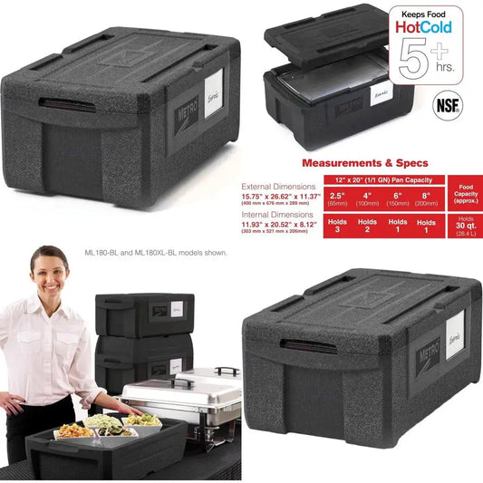 Top-Load Insulated Food Carrier - Multipurpose Pan Carrier, Insulated Cooler, and Food Warmer - 30 qt or 3 Pan Capacity - Black