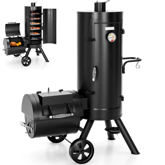 Heavy Duty Vertical Offset Charcoal Smoker Grills Extra Large Outdoor BBQ Grill