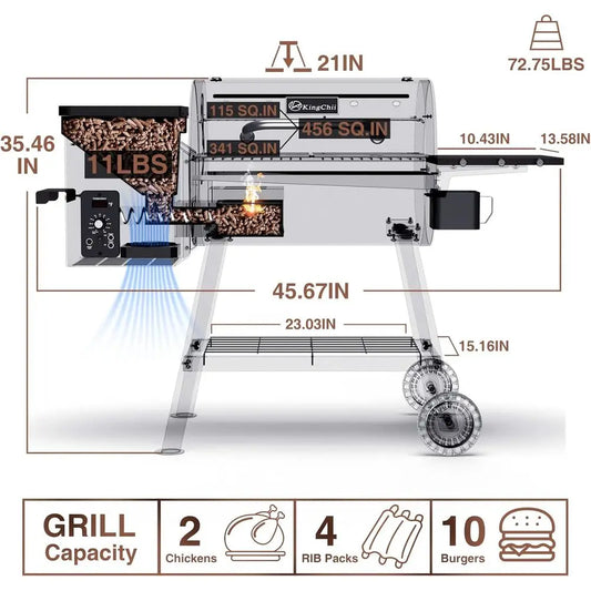 Black Wood Pellet Grill and Smoker with Side Shelf, 456 Sq. In. Cooking Area, Temperature Control 180-425°F for Backyard Cooking