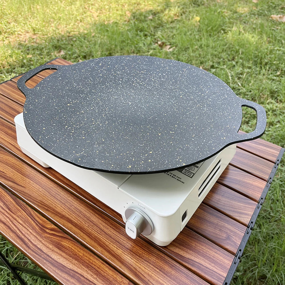 Grilling Pan Non-stick Oil Frying Baking Pan Multi-purpose Round for Outdoor Camping Kitchen Bakeware Household Tools