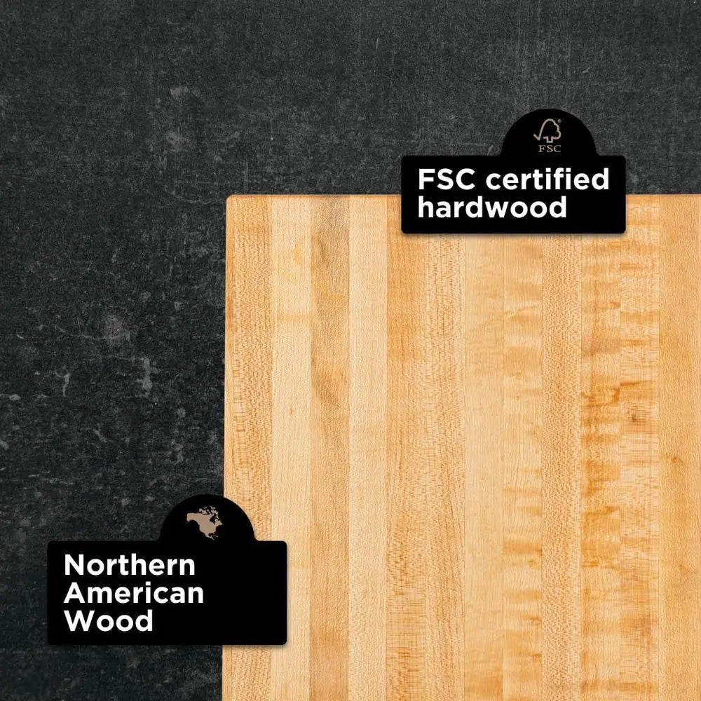Maple Edge Grain Hardwood Butcher Block with Dual Wooden and Rubber Legs, 12x12x1.5 Square Cutting Board