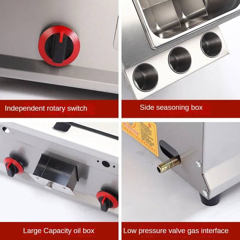 100-130cm Commercial Gas Teppanyaki Griddle & Fryer Combo | For Pancake & Braised Squid Grilling | Flat Top Cooking Station