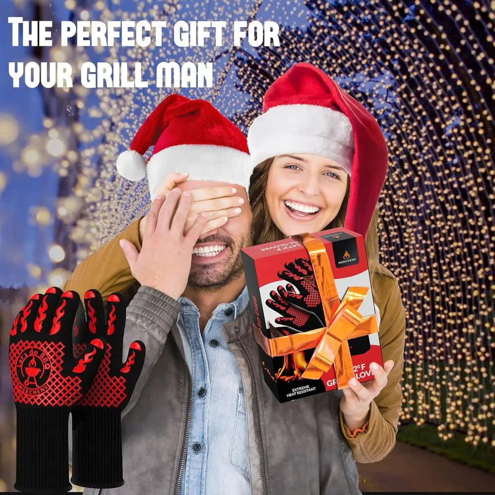 Heat Resistant BBQ Gloves 1472°F - Non-Slip Silicone Mitts for Grilling, Smoking & Baking - Extra-Long, Includes Storage Case