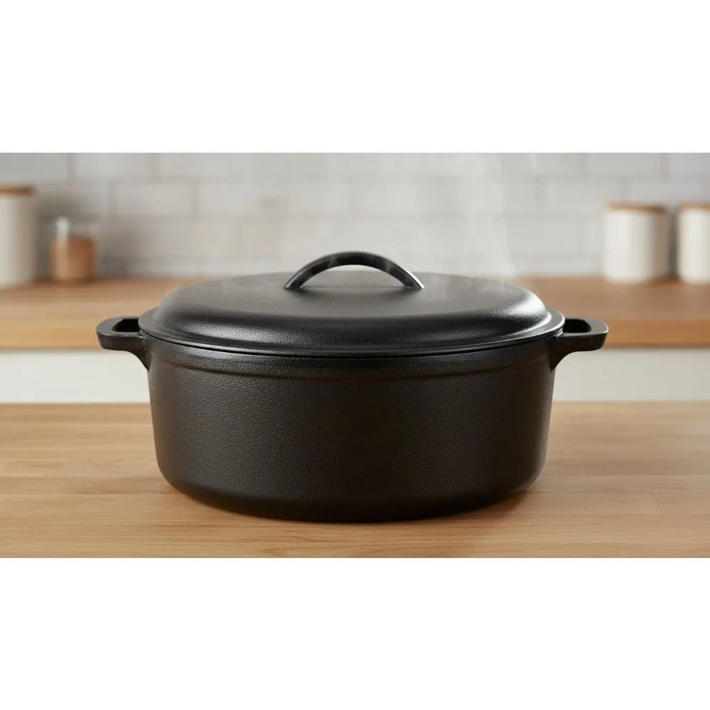 Large 7-Quart Pre-Seasoned Cast Iron Dutch Oven with Lid, Heavy-Duty for Even Cooking, Perfect for Home Chefs