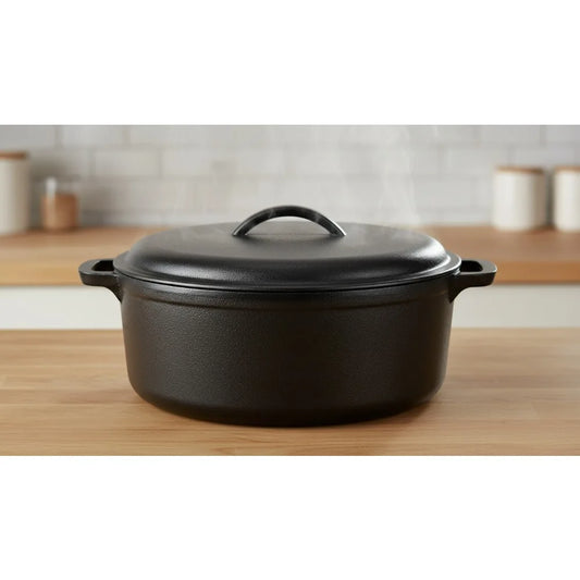 Large 7-Quart Pre-Seasoned Cast Iron Dutch Oven with Lid, Heavy-Duty for Even Cooking, Perfect for Home Chefs