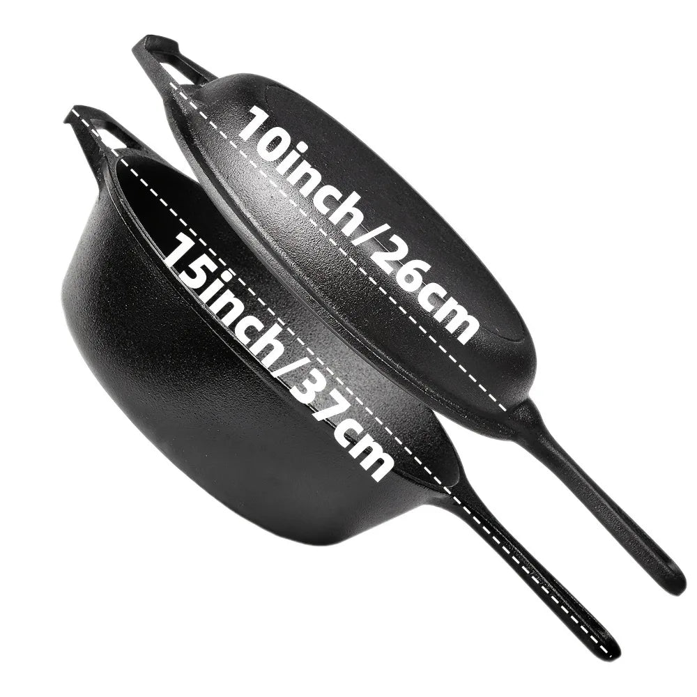 3-Piece Cast Iron Skillet Set (6/8/10 Inch) - Pre-Seasoned, Non-Stick, Heavy-Duty Pans for Oven, Grill & Campfire Cooking, see optional pizza pan