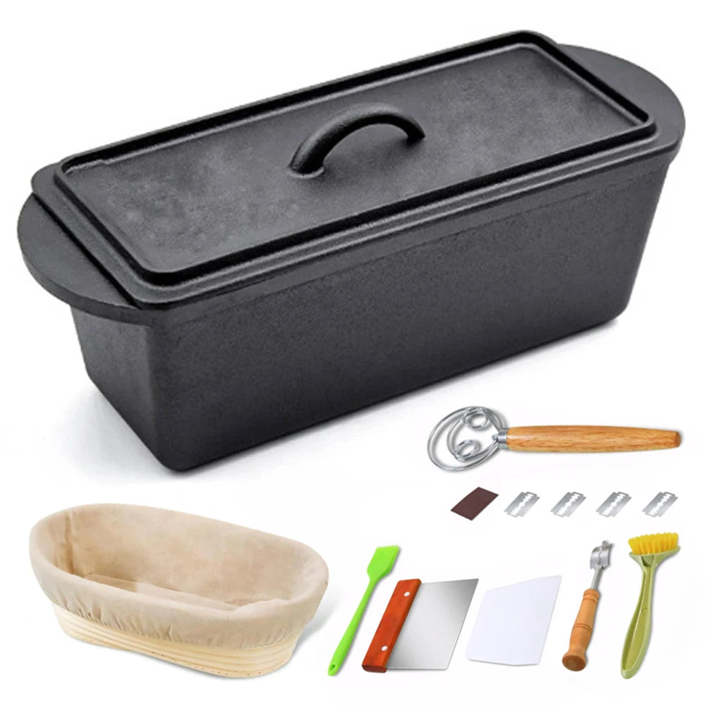 Rectangular Cast Iron Dutch Oven with Lid Bread-Baking-Pan Heavy Duty Bread Loaf Pan for Homemade Bread Cake