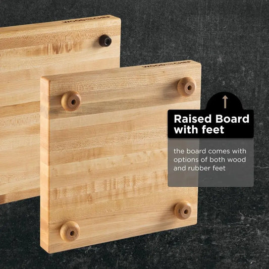 Maple Edge Grain Hardwood Butcher Block with Dual Wooden and Rubber Legs, 12x12x1.5 Square Cutting Board
