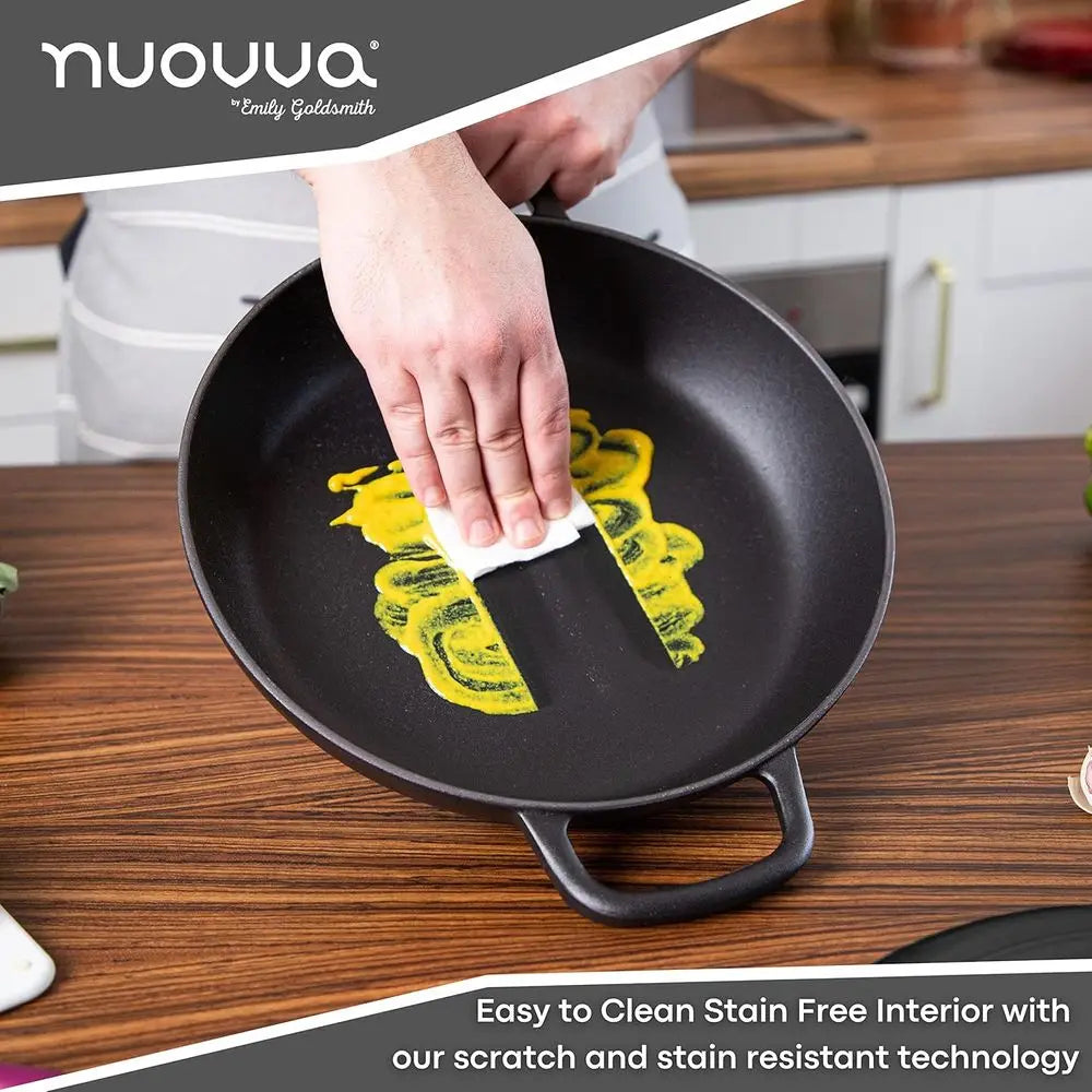 Enameled Cast Iron Shallow Dutch Oven, Non-Stick, Oven-Safe to 500°F, 3.7 Qt, 30cm, Black