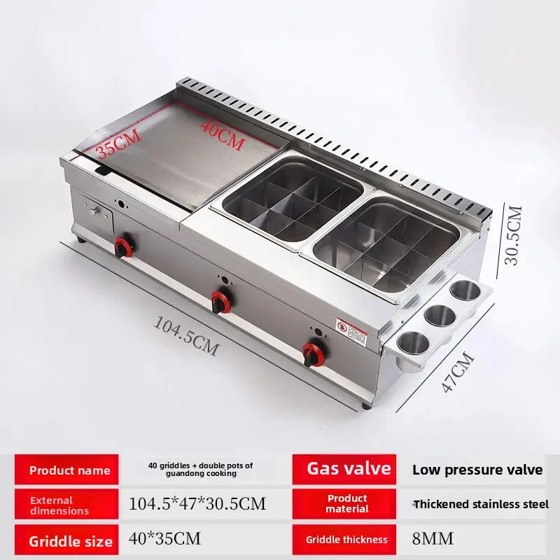 100-130cm Commercial Gas Teppanyaki Griddle & Fryer Combo | For Pancake & Braised Squid Grilling | Flat Top Cooking Station