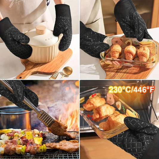 4pcs Oven Mitts & Pan Racks Set Extreme Heat Resistant Flexible & Cut-Resistant Gloves For BBQ Grilling Cooking Baking Welding