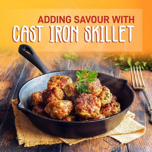 3-Piece Cast Iron Skillet Set (6/8/10 Inch) - Pre-Seasoned, Non-Stick, Heavy-Duty Pans for Oven, Grill & Campfire Cooking, see optional pizza pan