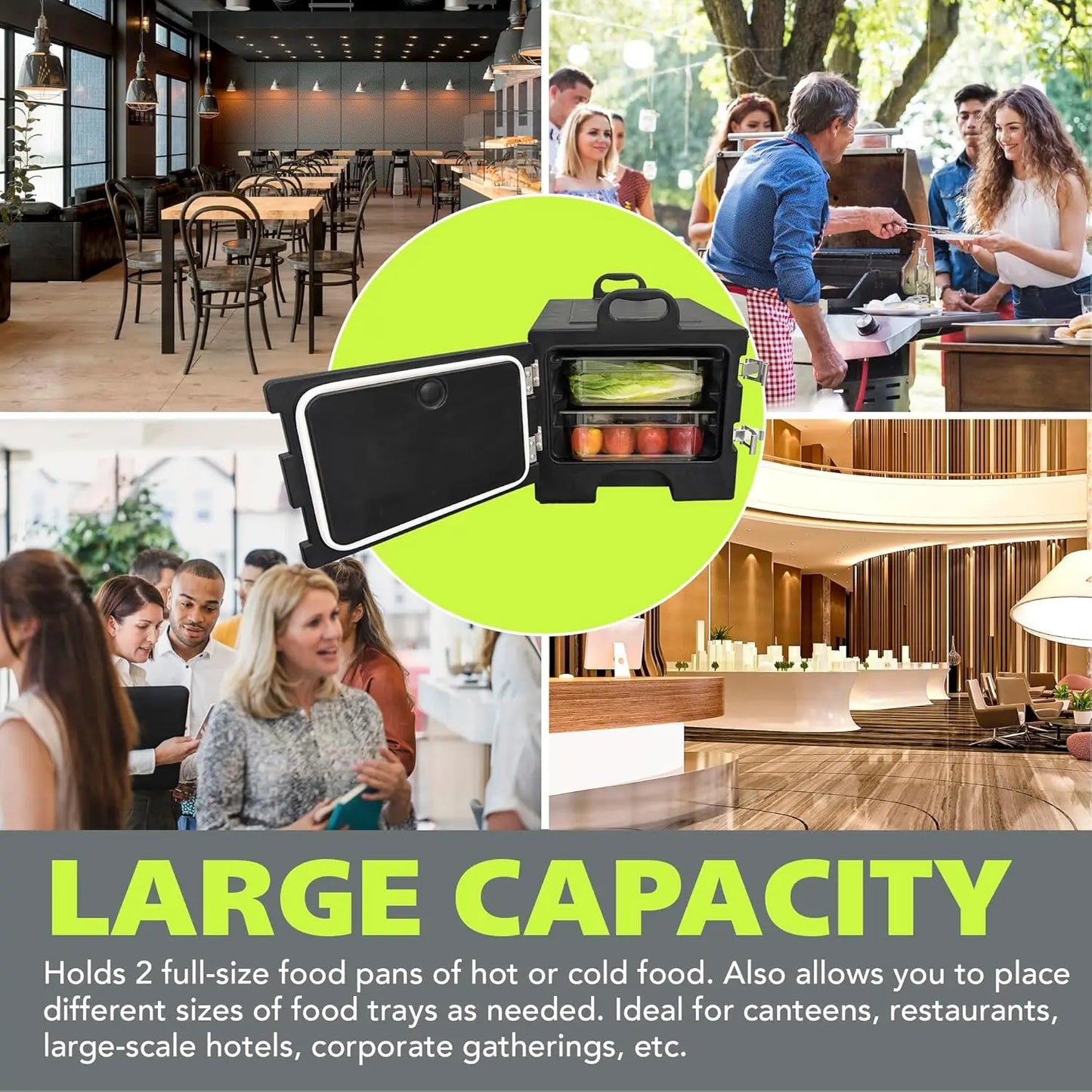 40qt Portable Food Warmer with 304 Stainless Steel Latch, Black - Keep Meals Hot On-the-Go
