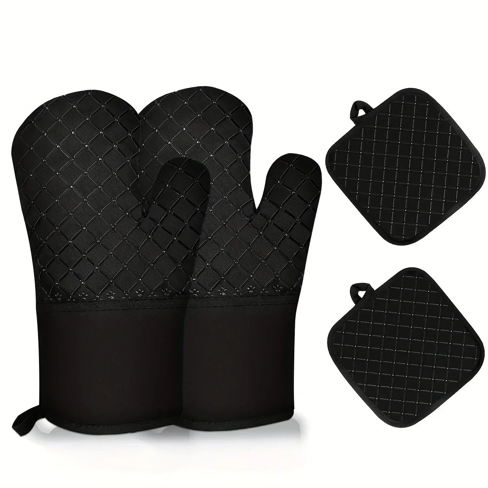 4pcs Oven Mitts & Pan Racks Set Extreme Heat Resistant Flexible & Cut-Resistant Gloves For BBQ Grilling Cooking Baking Welding